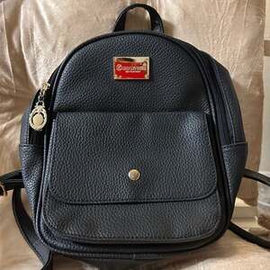 Ihayner ladies Backpack Black Faux Leather Gold Hardware "Quench Your Thirst"